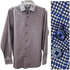 Hart Schaffner Marx Mens Cotton Dress Shirt Size L Long Sleeve Blue Purple Check